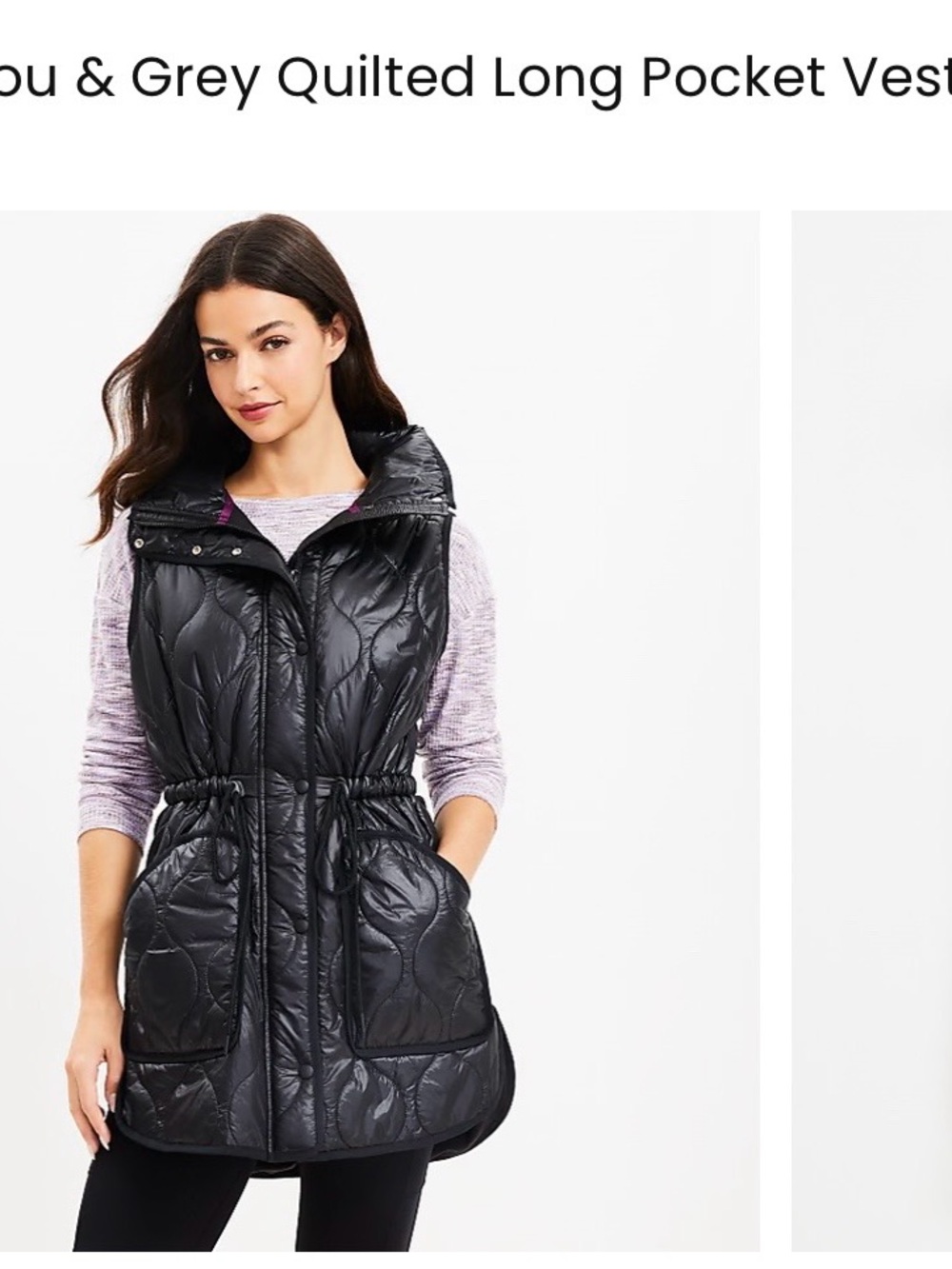 Lou & Grey Black Quilted Long Pocket Vest